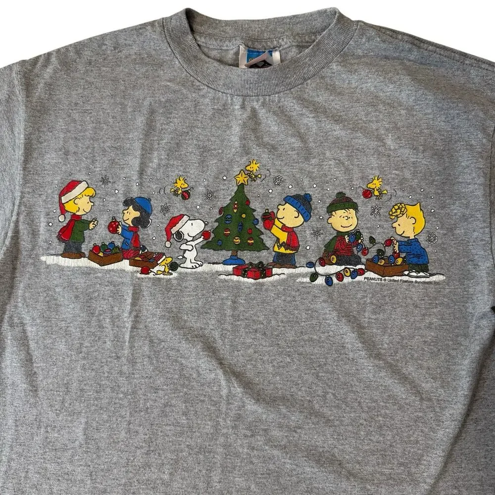 Vintage Charlie Brown T-Shirt Gray Christmas Peanuts‎ Y2K Nostalgia Men’s M - Picture 2 of 12